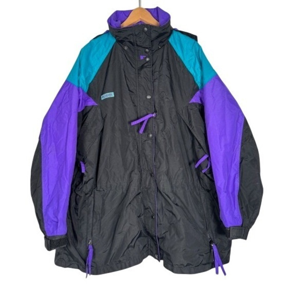 VINTAGE Columbia WIlliwaw Jacket Black Purple‎ Teal Colorblock Hooded - XL